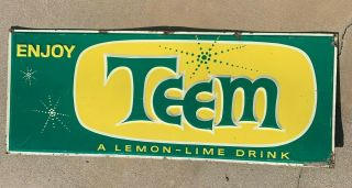 1960s Teem Lemon - Lime Drink Soda Pepsi - Cola Embossed Tin Sign Rare