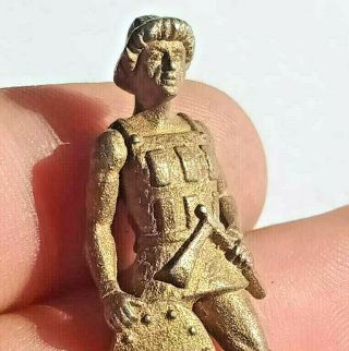 Detector Finds Ancient Medieval Bronze Statue Of Soldier With Shield And Hammer