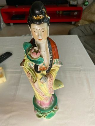 Antique Chinese Porcelain Family Rose Kwan Yin Manufactured Macau " 36 Cm Height "