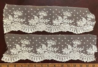 19th C.  handmade Valenciennes bobbin lace border lengths - CUFFS /sleeve ruffles 2