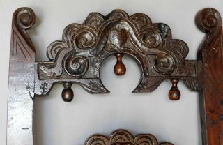 Rare 17th century Oak side chair Yorkshire English carved heart pendants wedding 6