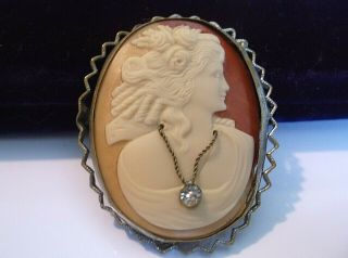 Antique Vintage Victorian Czechoslovakian Lady Cameo Habille Molded Glass Brooch