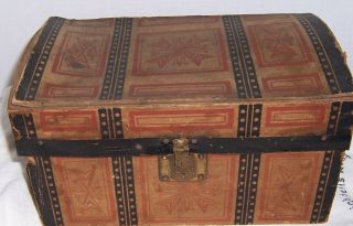 Vintage Miniature Cardboard Wood Chest Trunk With Tray