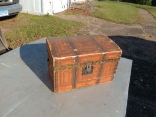 Antique Dome Top Doll Trunk - Paper Over Wood