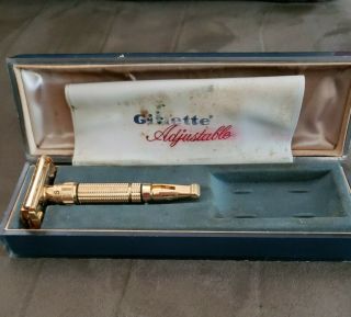 Vintage Rare Gillette F4 Toggle Adjustable Razor Gold Plated W/orig Box
