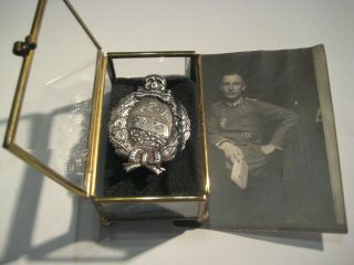 Old Ww I German Tank Fight Badge Silver In Antique Glas Show Case Rare