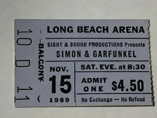 Rare Vintage Simon & Garfunkel Concert Ticket Stub Long Beach Nov 15 1969 01 - 219