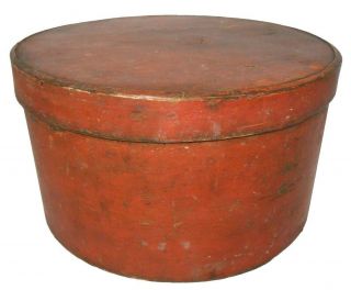 Rare Early - Mid 19th C American Primitive 10 " Pantry Box/lid,  In Orig Dry Red Pnt