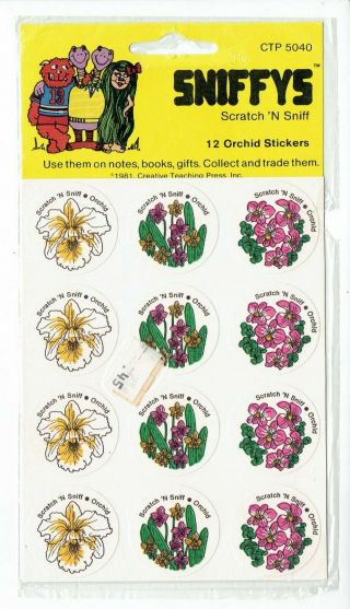 Rare Scratch & Sniff Vintage Stickers Package Ctp Sniffys Orchid Flower Matte