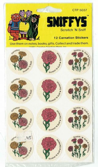 Rare Scratch & Sniff Vintage Stickers Package Ctp Sniffys Carnation Flower Matte
