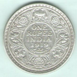 British India - 1919 - George V One Rupee Silver Coin Grade Ex - Rare Date
