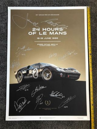 Ford Gt40 - Black - 24h Le Mans - 1966 - Limited Poster Very Rare Multi Signed
