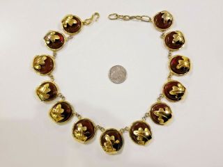 STUNNING Frances Patiky Stein Red Gripoix Gold Plated Necklace FPS France RARE 2