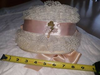 Antique Victorian Lace Ribbon Work Bonnet For Large Antique French,  German Doll