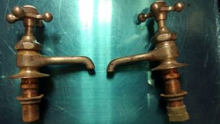 Vintage Brass/porcelain Hot & Cold Faucets (2) Antique Bathroom Kitchen Sink