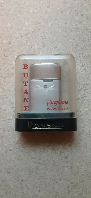 Vintage Ronson Butane Lighter Varaflame Windlite Case Rare Design