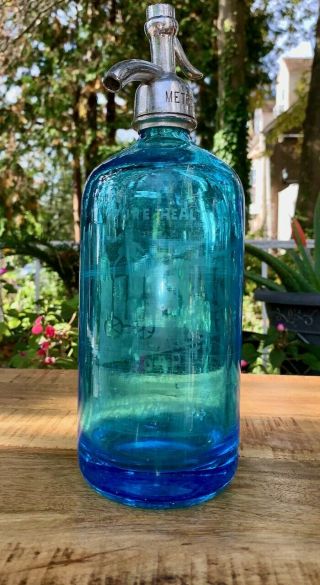 Sartay Beverages Antique Vintage Light Blue Seltzer Bottle Bike Etching From Bro