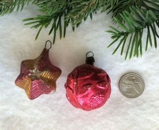 Two Antique German Christmas Ornaments Feather Tree Star Ball Shape