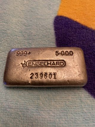 Rare 5 Oz Old Pour Engelhard Bar.  999 Fine Silver S/n 239601