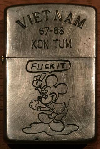Authentic Vietnam Zippo Kon Tum 1967 - 1968 F K It Mickey Mouse Zippo (rare)