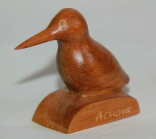 Rare Signed Amanda Crowe Carved Wood Bird Sculpture Figurine Carving