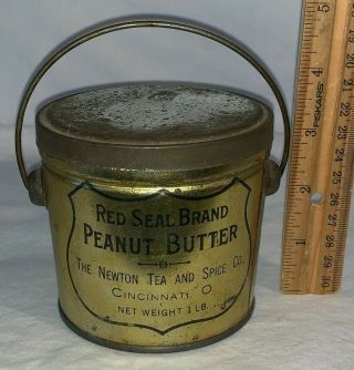 Antique Red Seal Peanut Butter Tin Litho Pail Can Newton Tea Spice Cincinnati Oh