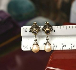 Vintage 925 Sterling Silver 14k Gold Amethyst Baroque Pearl Dangle Earrings