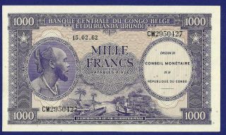 1000 Francs 1962 Rare Gem Uncirculated Banknote From Belgian Congo