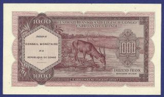 1000 FRANCS 1962 RARE GEM UNCIRCULATED BANKNOTE FROM BELGIAN CONGO 2