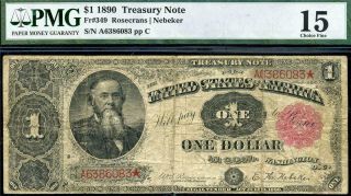 Hgr Saturday 1890 $1 Treasury Note Fancy Back ( (x - Rare Fr 349))  Pmg Fine - 15
