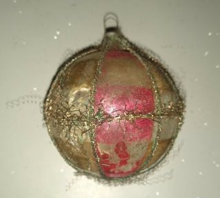 Antique Victorian 2.  5 " Ball Wire Wrapped German Christmas Ornament Blown Glass