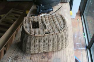 Vintage Antique Fly Fishing Creel Wicker Basket With Leather Strap