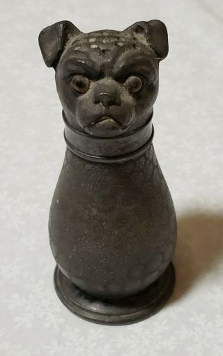 Vintage Reed And Barton Silver Plated 866 Salt Shaker Dog Puppy Old Pug Brown
