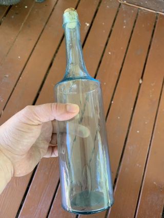 Antique 1840 - 1870 Liquor Whisky Bottle Aqua Blue 3 Pc Mold Applied Tapper Lip