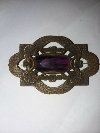 Antique Victorian Brooch Pin With Large Purple Stone