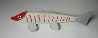 Vintage Red White Stripe Minnesota Folk Art Wood Fishing Fish Spearing Decoy
