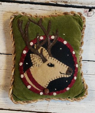 Ragon House Christmas Reindeer Pincushion Pillow - Velvet & Wool - Rare