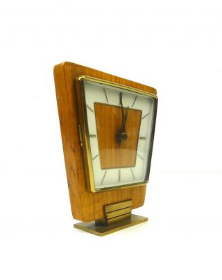 Very Rare Stunning Mid Century Modernism Teak Table Clock Vintage 1960