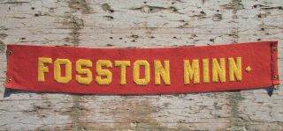 1920s 30s Fosston Minnesota Stitched Felt Banner Pennant Vintage Antique Sign