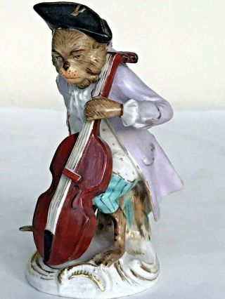 4 " Antique Meissen Or Dresden Monkey Band Orchestra Figure W Cello Hand Paint