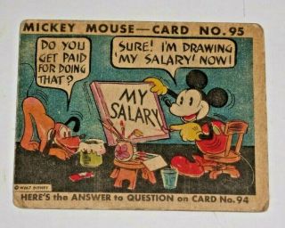 Very Rare Vintage 1935 Mickey Mouse Bubble Gum Card No.  95 By Walt Disney