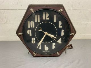 Rare Vintage The Electric Neon Clock Company Hexagonal Metal Clock 20 " X 23 "
