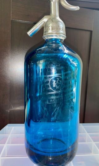 Zarrow Bott.  Ws.  Antique Dark Blue Seltzer Bottle Flag Etching From Paterson Nj