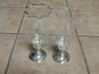 Vtg Classic National Silver Co Sterling & Etched Glass Hurricane Candlehold