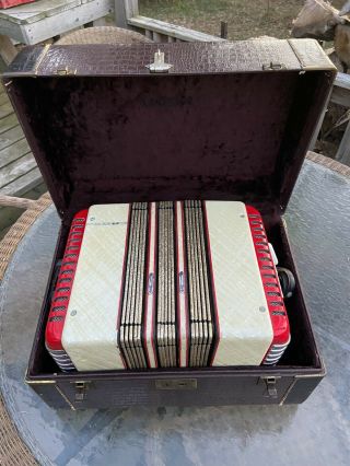 Rare Vintage Crown Concertina Squeeze Box Button Accordion Plays Great 2