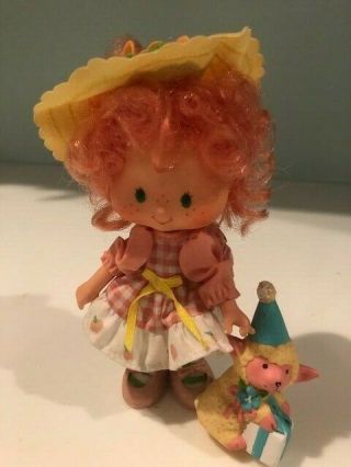 Rare 1980s Strawberry Shortcake Peach Blush Doll W/ Pet Melonie Belle