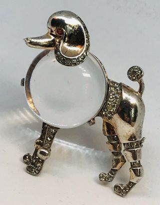 Large Rare TRIFARI Alfred Philippe Sterling Lucite JELLY BELLY Big Poodle Pin 2
