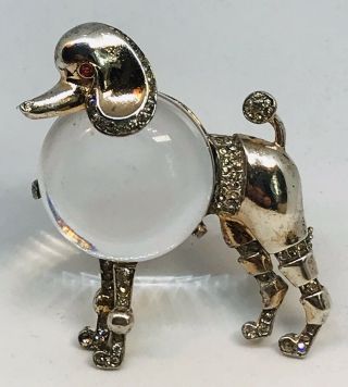 Large Rare TRIFARI Alfred Philippe Sterling Lucite JELLY BELLY Big Poodle Pin 3
