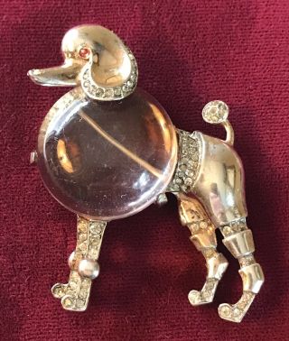 Large Rare TRIFARI Alfred Philippe Sterling Lucite JELLY BELLY Big Poodle Pin 4