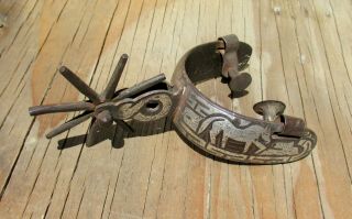 ANTIQUE SILVER INLAID MEXICAN SPUR 3